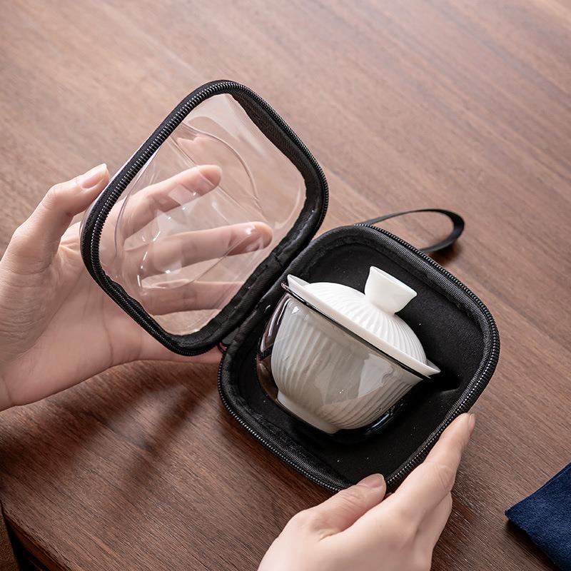 白瓷旅行茶具快客杯简约风小套装公司年会商务礼品伴手礼可印logo