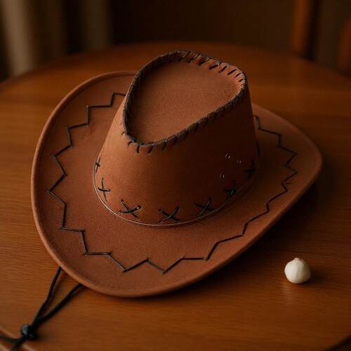 Unisex Faux Suede Western Cowboy Hat Wide Brim Stitched Sun