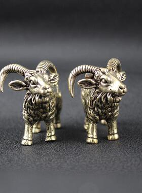 纯黄铜领头山羊家居公办桌面摆室件工茶宠山羊老铜器黄铜10015艺