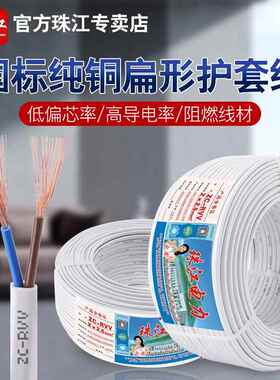 珠江电线电缆RVV2芯0.75/1/1.5/2.5平方白色平行线纯铜国标电线