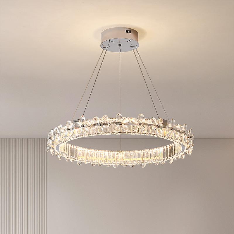 卧室现代轻奢客厅灯设计师创意温馨花朵水晶吊灯艺术圆形餐厅灯具