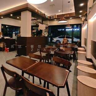 复古甜品店实木餐桌椅黑胡桃色方桌带靠背椅子咖啡店餐厅家具组合