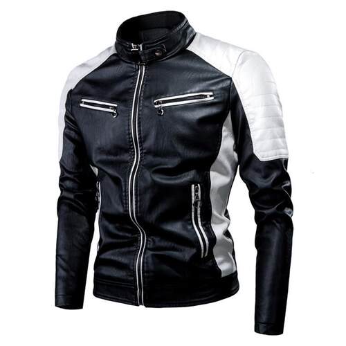 Motorcycle splicing leather jacket, men's motorcycle