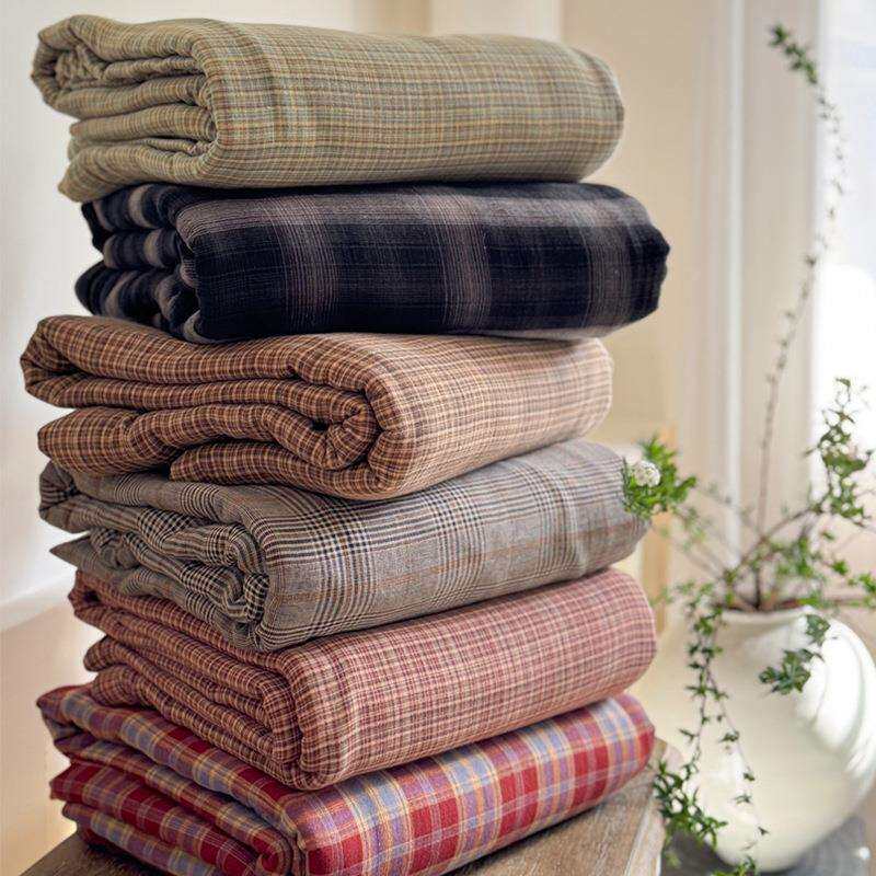 A类复古英伦风格子全棉双层纱四件套简约被套床单纯棉1.8床上用品