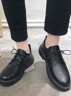 夏季休闲青 皮鞋男韩版潮流百搭学生气增高小少年英伦黑色皮