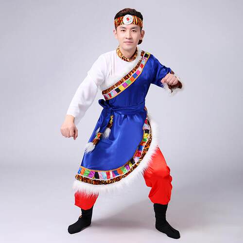 高档新款藏族古族舞蹈出服装长蒙袍套少装数民族风西藏男士演学生