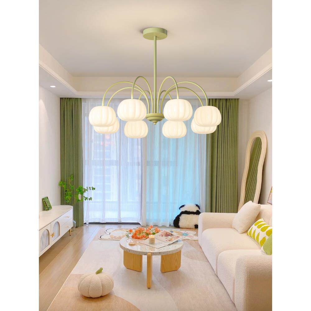 客厅灯大415现代简油约气奶风吊灯全光护眼谱LED卧室灯南瓜中山灯