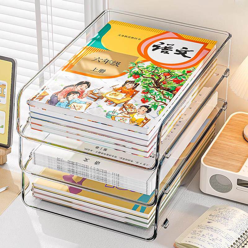 日本透明桌面文件收纳层架书本置物架办公室压克力A4纸整理盒子