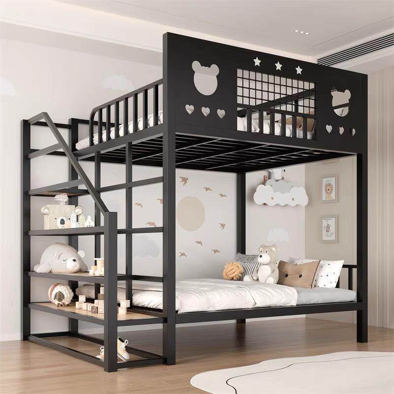 铁艺上下床儿童双人高架床小户型民宿带楼高床单无品牌/架上层梯