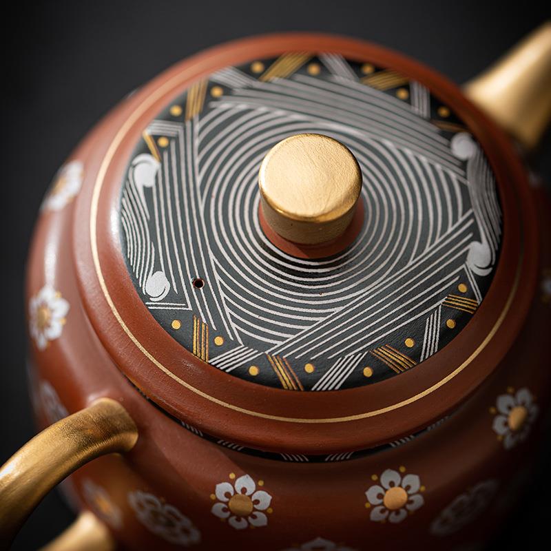 鎏金原矿凤鸣紫砂茶壶功夫泡茶器家用陶瓷描金朱泥泡茶壶茶杯单壶