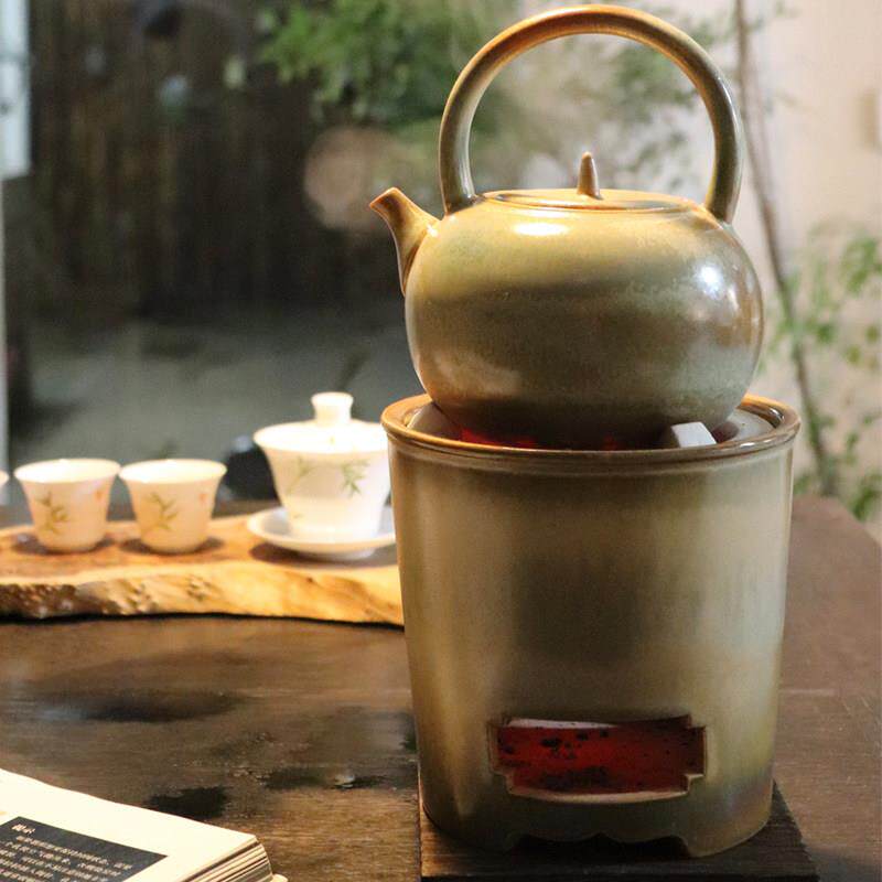 窑变炭炉围炉煮茶明火炉煮茶器陶瓷提梁壶侧把烤茶壶中式碳烤炉套