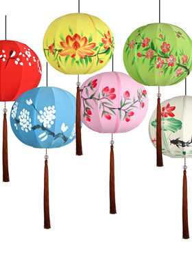 圆球灯笼新款元旦黄色橙色可连串景区装饰户外防水新中式布艺吊灯