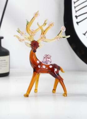 淄博琉璃手工艺品招财梅花鹿桌面摆件一鹿生花家居办公书桌装饰品