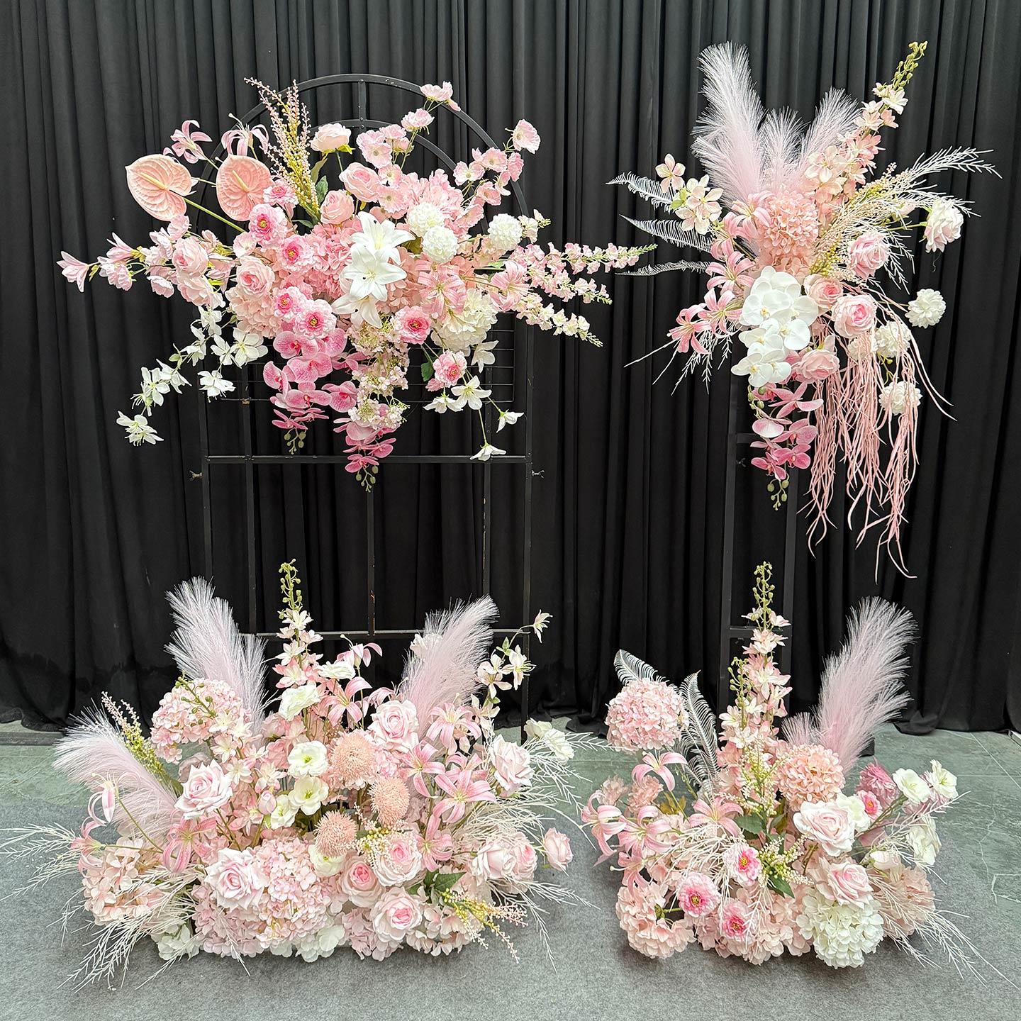 粉色系婚庆婚礼装饰背景墙挂花路引花排成品花艺彷真假花活动布置