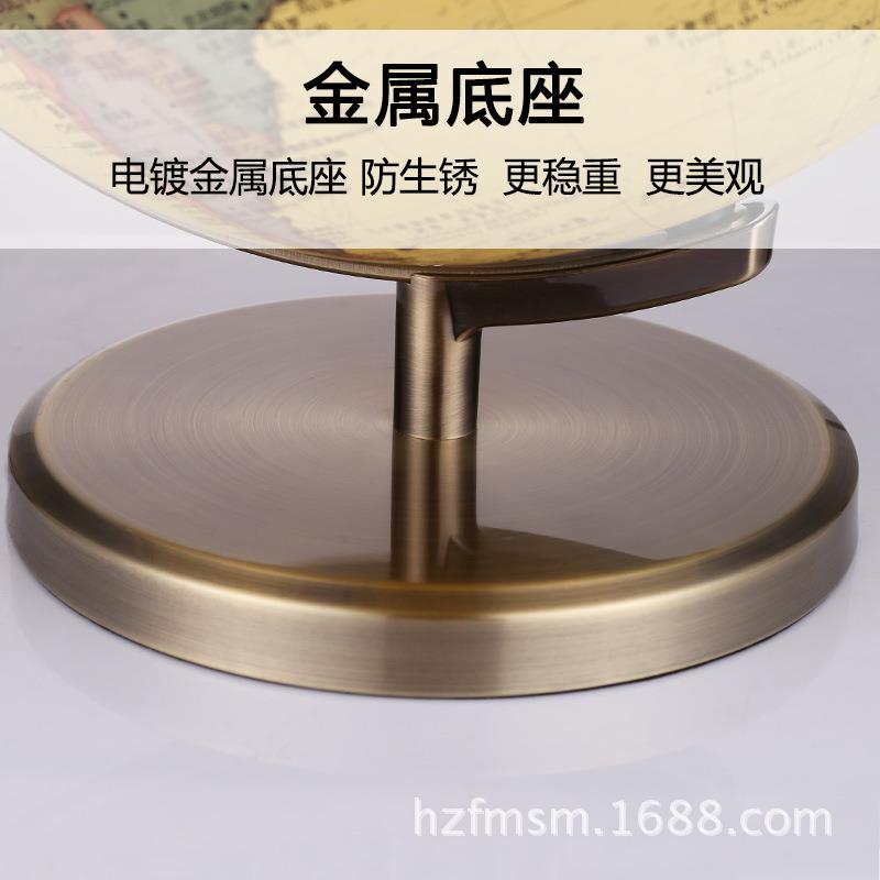 中英文高清金属古铜色底座仿古地球仪带LED灯教学家居装饰地球仪