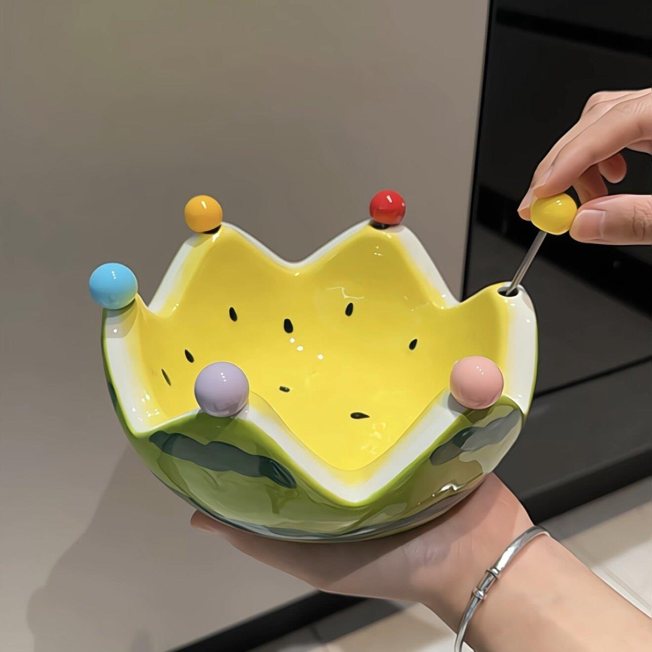 MOMO·创意西瓜造型沙拉碗陶瓷水果盘甜品碗家用网红ins风