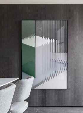 后现代简约装饰画客厅挂画创意抽象方块小众蓝色线条卧室走廊壁画