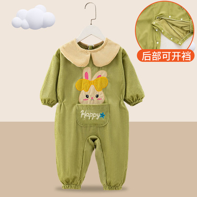 儿童连体罩衣秋冬季男童宝宝画画防水防脏婴儿爬行爬爬服女童外穿