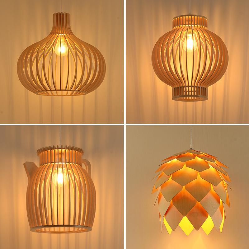 现代中式创意实木吊灯餐厅饭店日韩式木艺吊灯东南亚风格鸟笼吊灯