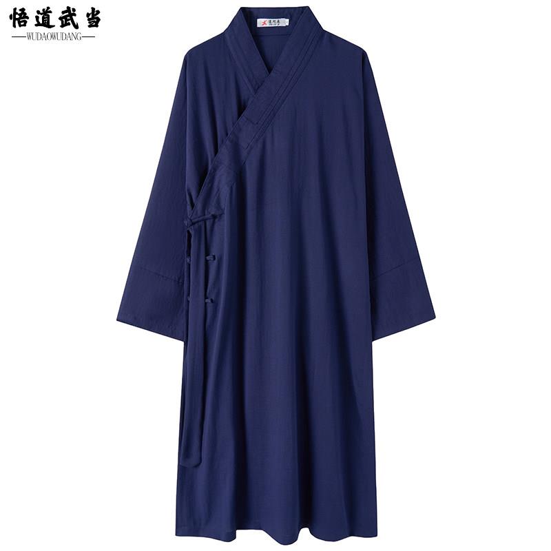 武当道袍中长版夏季亚麻三清领道士服装男斜襟道服女太极武术服装