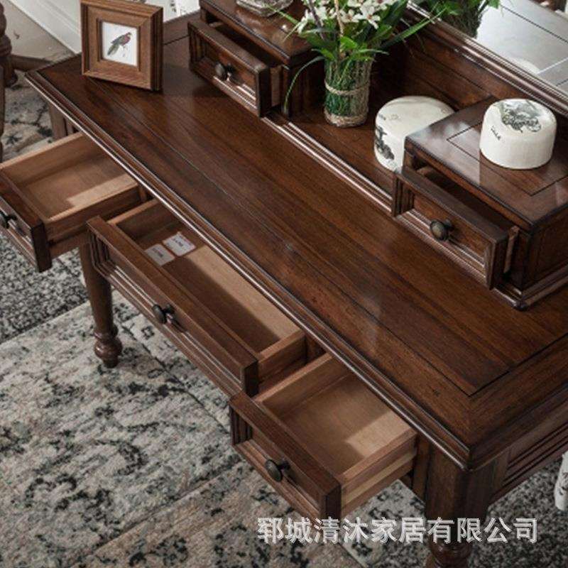 复古美式家用梳妆台乡村卧室家具长腿化妆台梳妆凳带抽屉化妆桌