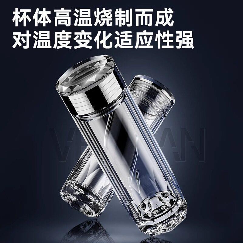 双层玻璃杯加厚水晶八角钻石底泡茶杯子档士商务便携水杯礼盒