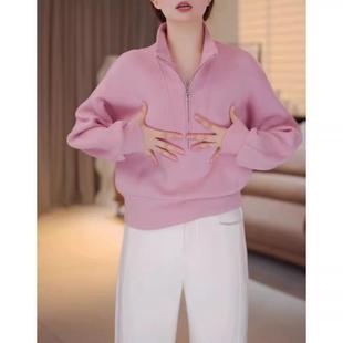 欧洲站空气层棉卫衣女新款2025爆款时尚洋气春秋冬半拉链外套上衣