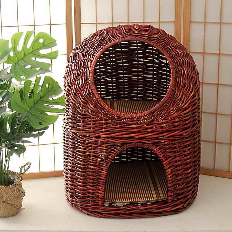正品藤编猫窝暖猫窝柳编猫屋猫保房子别墅小犬型窝四通用可拆洗猫