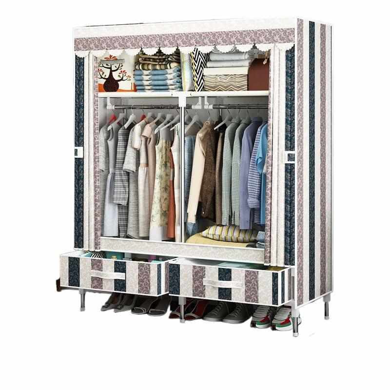 抽屉式简易衣柜加粗钢管布衣柜双人衣橱大号牛津布组合收纳架大号