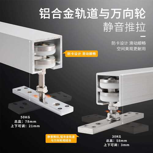 推拉折叠门厨房隔断门窗吊轮滑轨五金配件木门隐藏吊滑吊轨轨道
