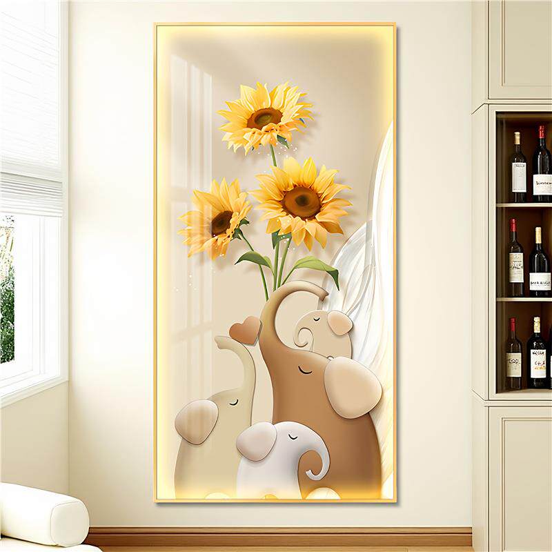 轻奢led带灯入户玄关装饰画走廊过道挂画壁画简约现代奶油风小象