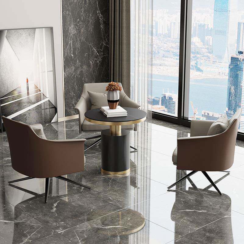 轻奢办公室商务4s店休闲单人皮沙发椅酒店休息区接待洽谈桌椅组合