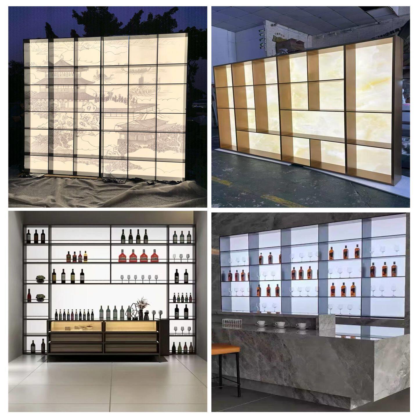 不锈钢亚克力发光酒柜钢板柜发光展示柜嵌入式金属装饰柜