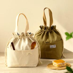日式帆布便当包上班族束口抽绳保温手提便当带子可携式带饭包手拎
