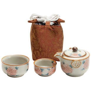 汝窑芙蓉花旅行茶具手抓壶快客杯套装 二人茶具一壶二杯 便携式