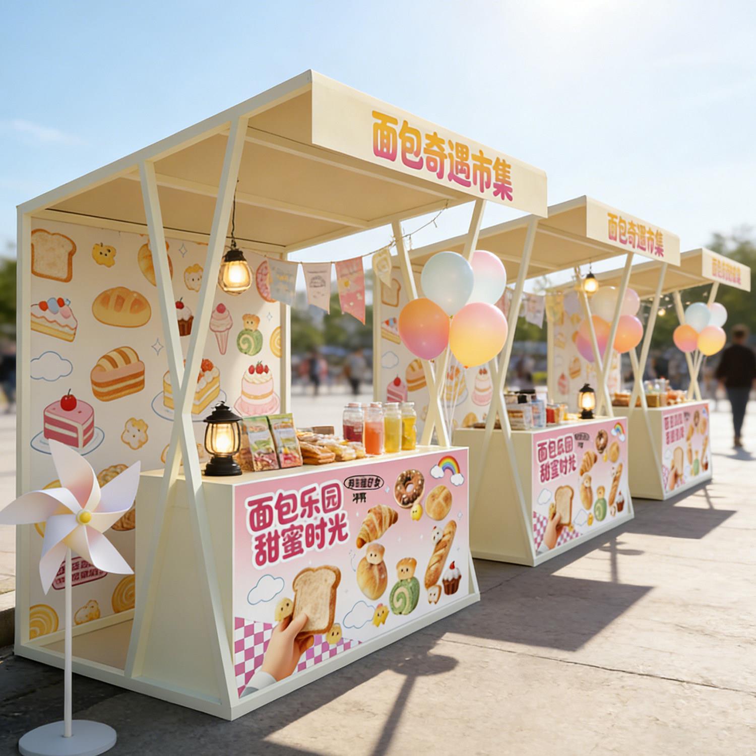 网红地摊架商业街小吃车夜市活动摆摊棚架活动促销台美食节小吃桌