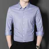 格子潮衬流衬衣中年男新款 春季 休闲桑免烫长袖 蚕丝装 衫 811新款