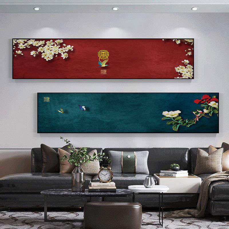 新中式中古风墙面装饰画挂画沙发客厅房间壁画横幅餐厅墙画床头画