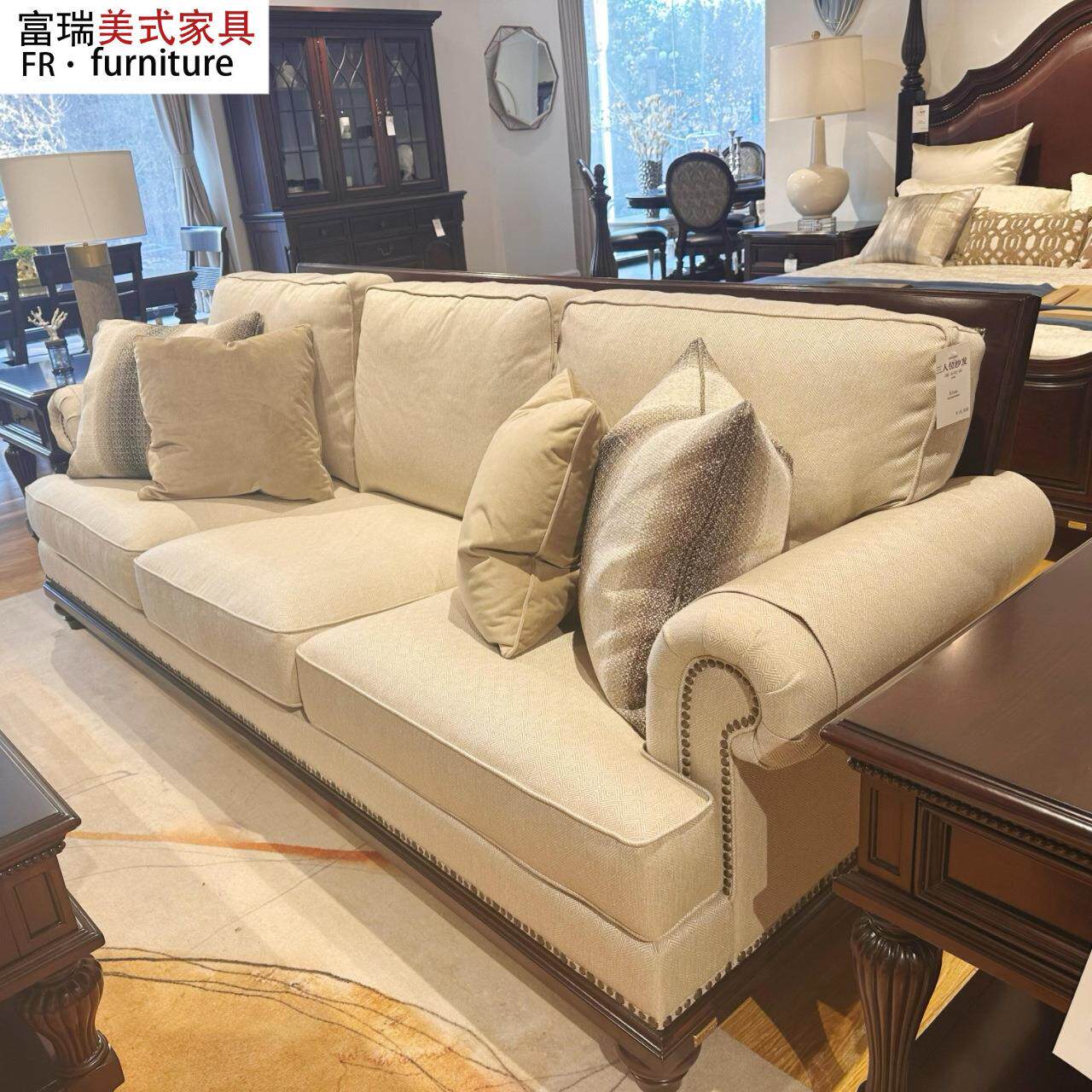 查代985尔斯顿麻布艺双人三位单人发美式现厅客人沙厅家具r*