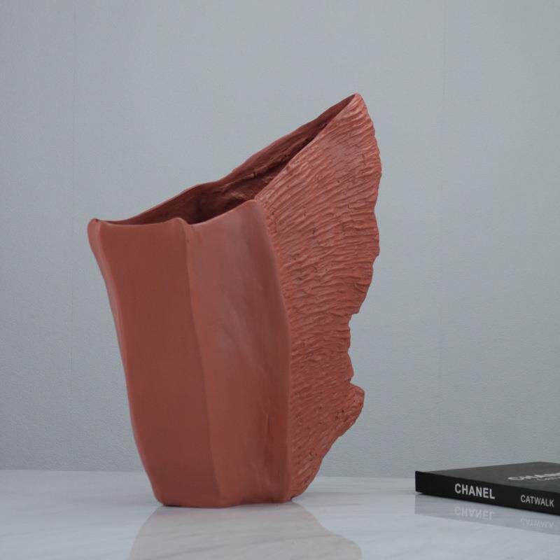 现代简约砖色几何花器样板房售楼处客厅树脂花器米兰时尚软装饰品