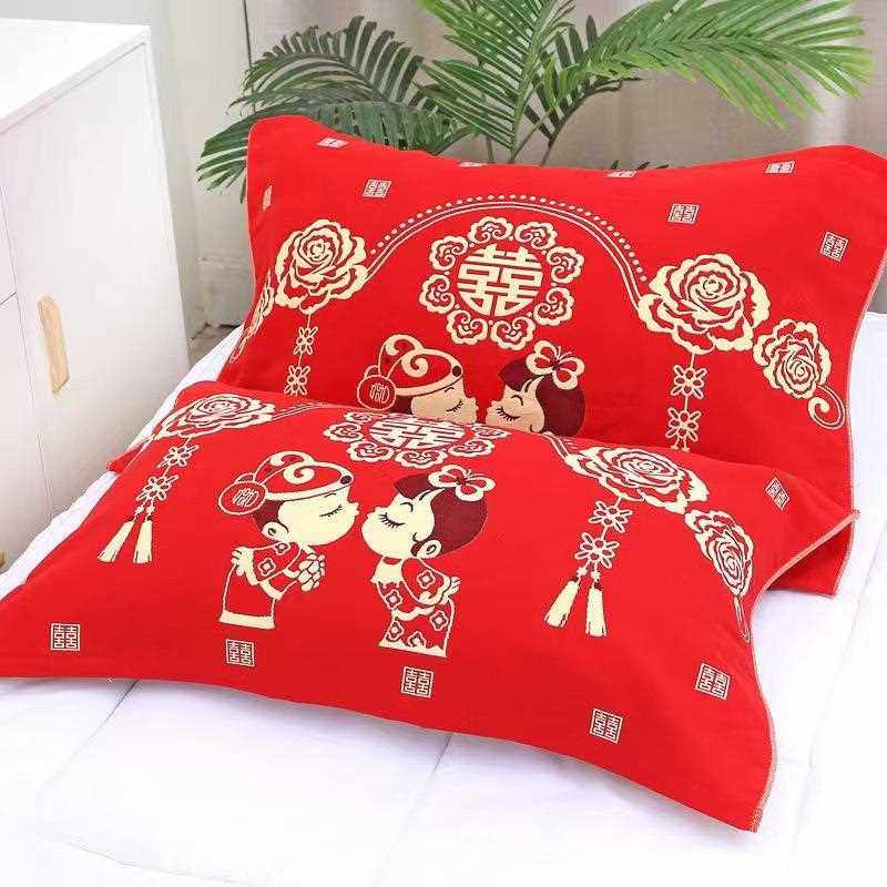 新款直销52*78c六层纱布枕巾四季通用提花卡通枕套情侣成人枕头巾