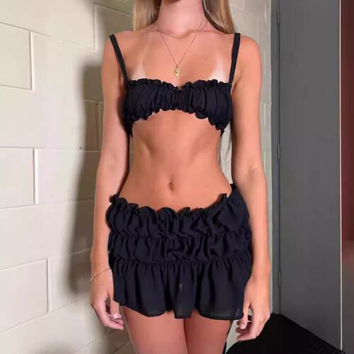 Set of women's camisole top+high waisted pleated short