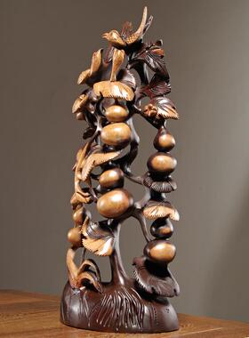 td304黑檀雕刻五福门临葫芦摆件红礼木家居客厅装饰乔迁新木居送