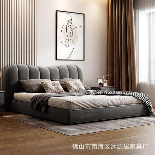 l9888意式科技布床布双人主1卧床.米艺双人床婚床实木框架极简轻