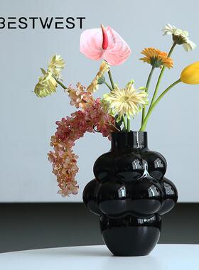 Best west 黑色葡萄造型水培玻璃花瓶 家居高级客厅餐桌装饰花器