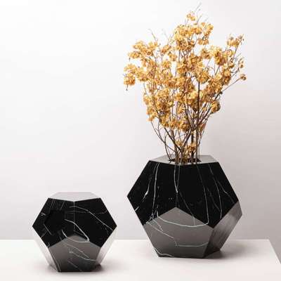 简约现代创意几何不规则树脂花瓶花器软装仿大理石纹路家居装饰品