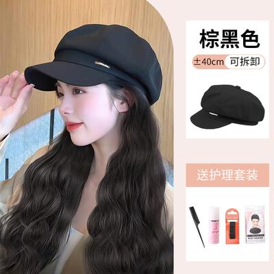 正品帽子季假卷发一体夏仿真发头套贝蕾帽假发自然2全024新款发假