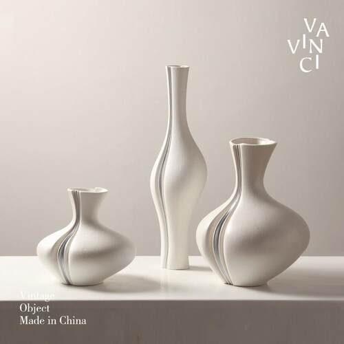 梵其现代简约家居样板间米色绿色陶瓷花瓶摆件样品屋展示中心客厅