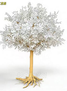仿真大型白色假树白色榕树实木许愿树室内装饰造景落地摆件花艺假