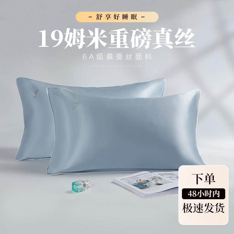 19姆真丝枕套纯色缤纷夏丝绸绣花单人AB版桑蚕丝枕套加厚枕头套